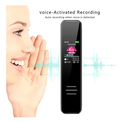 Digital Voice Activated Recorder HD Dictaphone with VOR Function MP3 WAV Player Subtle Slim Audi