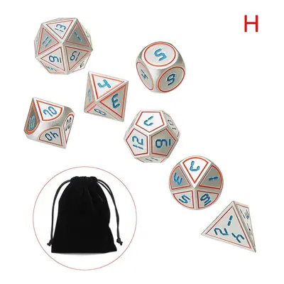 () 7Pcs Double Color Polyhedral Metal Game Dices Kit Children Digital Education Number Entertian