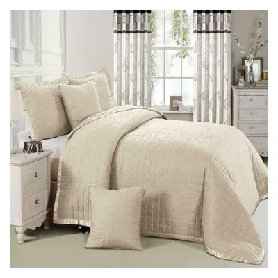 (Beige , Double) New soft Luxury Comforter Bed Set Quilted Osca Bedspread Throw