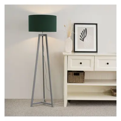 ValueLights Lottie Grey Wood Tripod Floor Lamp with Green Drum Shade