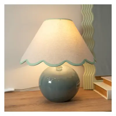 ValueLights Bosco Eucalyptus Table Lamp with Green Trim Scallop Shade