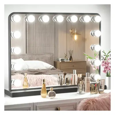 (Black) Large Hollywood Dimmable LED Makeup Vanity Mirror