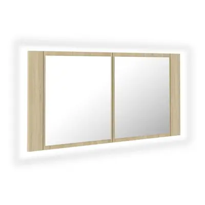 vidaXL LED Bathroom Mirror Cabinet Sonoma Oak 90x12x45 cm Acrylic Wall Mirror