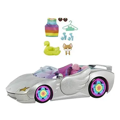 Car, Barbie Extra Set, Sparkly Silver 2-Seater Toy Convertible with Puppy and Accessories, Gifts