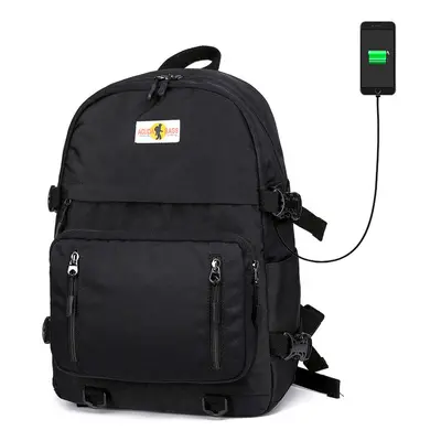 (Black) 18-inch Backpacks Laptop Bag USB Charging Women Female School Bag Travel Bagpack for Tee