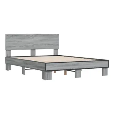 vidaXL Bed Frame Bed Base Grey Sonoma 140x190 cm Engineered Wood and Metal