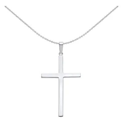 Jewelco London Unisex Rhodium Plated Sterling Silver Minimalist Square Latin Cross Pendant Neckl