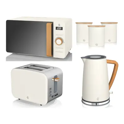 Swan Nordic White Jug Kettle, Slice Toaster, Microwave & Canisters