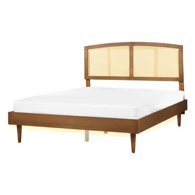 EU King Size Bed with LED Light Wood VARZY