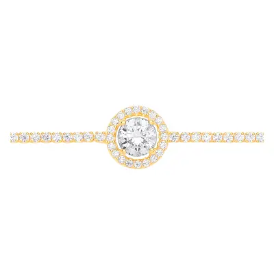 Jewelco London Ladies Gold-Plated Sterling Silver CZ Halo Cluster Solitaire Tennis Bracelet 6.5 