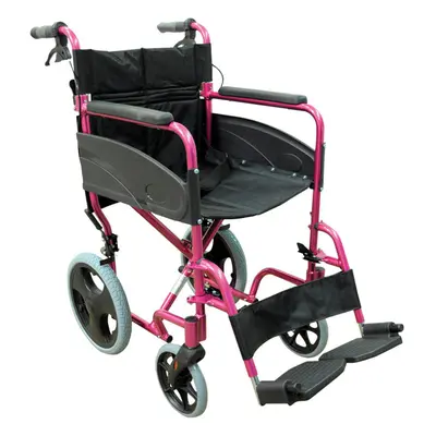 Lightweight Aluminium Compact Attendant Propelled Transport Wheelchair - Pink