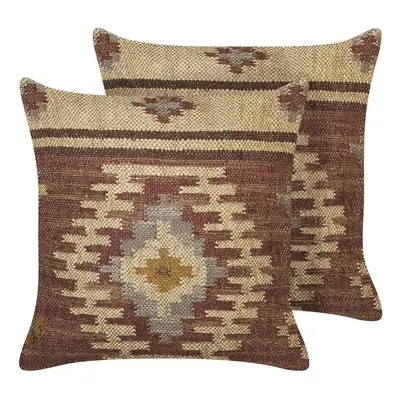 Set of Jute Cushions Geometric Pattern x cm Multicolour BEEL