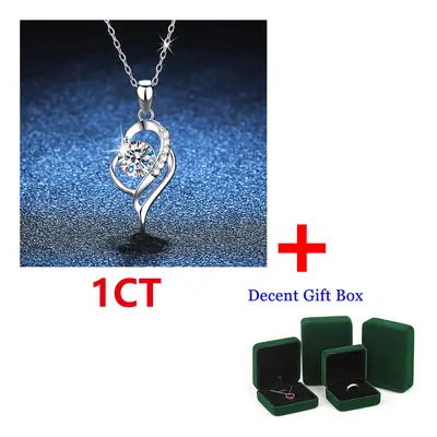 S925 Sterling Silver 1CT D Moissanite Necklace Heart-to-Heart Moissanite Pendant Necklace Temper