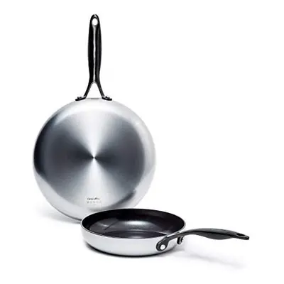 GreenPan Venice Pro Noir Non-Stick 20cm & 26cm Frying Pan Set Stainless Steel, PFAS Free, Silver