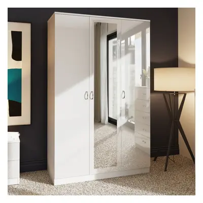 (White Gloss) Large Door Triple Mirrored Wardrobe