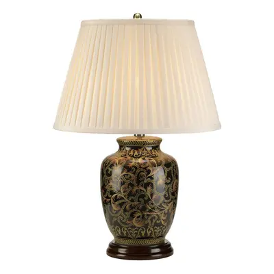 Table Lamp Small Chinese Base Cream Double Pleat Shade Gold Black LED E27 60W