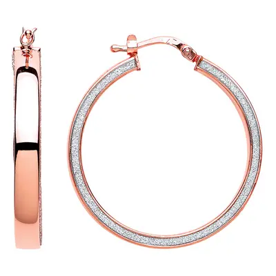 Jewelco London Ladies Rose Gold-Plated Sterling Silver Moondust Hoop Earrings 30mm - GVE611ROSE