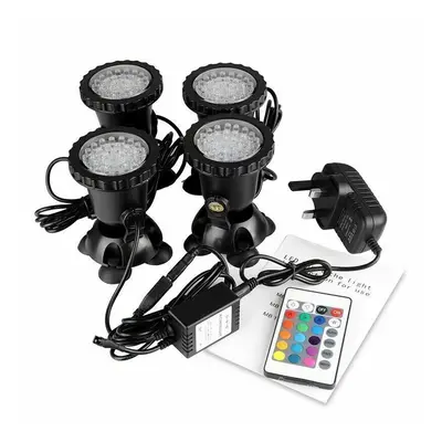 (4 Lights + Remote) LED RGB Garden Pond Spotlight Submersible Light Aquarium Fountain Pool + Rem