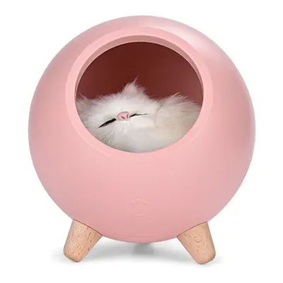 (Pink) LED Pet House Atmosphere Night Light Touch Dimming Cat Lamp USB Rechargeable Table Lamps 