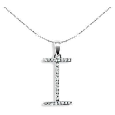 Jewelco London Ladies Solid 9ct White Gold Pave Set Round G SI 0.1ct Diamond Elegant Block Initi