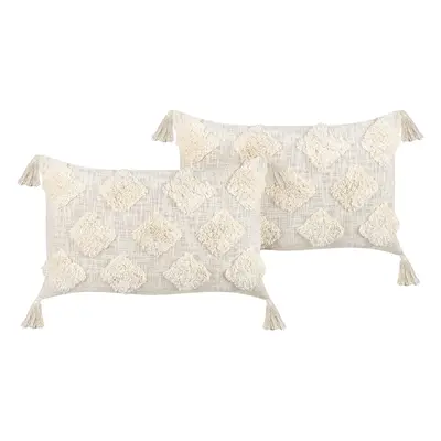 Throw Cushion PAPAVER Cotton x cm Geometric Tufted Light Beige