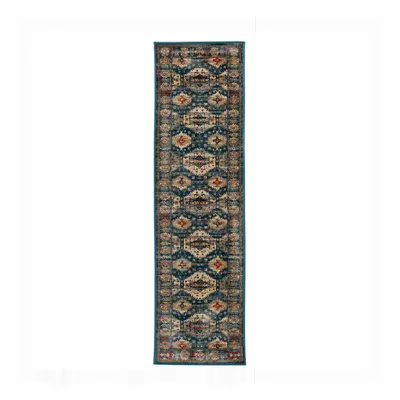 (Valeria 8024F Teal/Multi, Runner : x cm) Oriental Traditional Distressed Faded Rugs Modern Smal