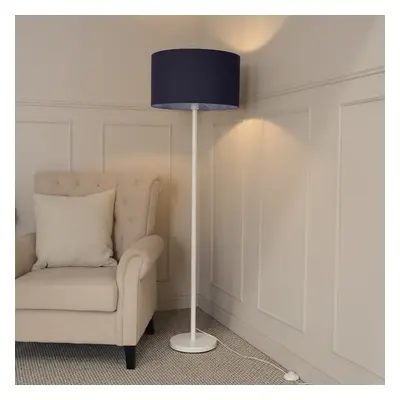 ValueLights Charlie White Stem Floor Lamp with Navy Drum Lamp Shade