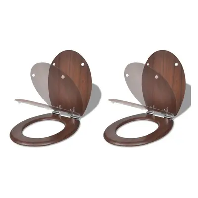 vidaXL 2x Toilet Seats with Soft Close Lids MDF Brown Bathroom WC Accessory