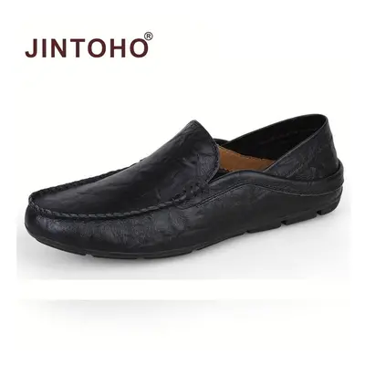 (black-11) Italian Mens Shoes Casual Summer Men Loafers Leather Moccasins Light Breathable Slip 