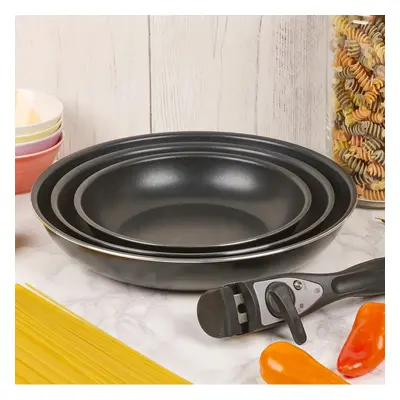 (4 Piece Frying Pan Set) Black Stackable Frying & Saucepan Set | Non Stick Pan Set