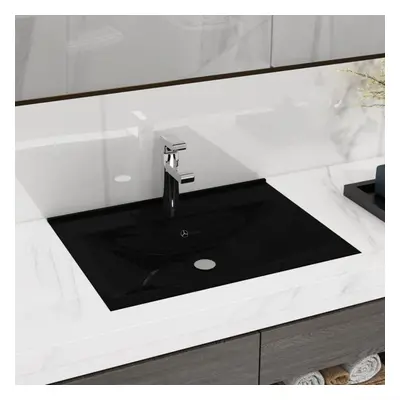 vidaXL Luxury Basin with Faucet Hole Matt Black Ceramic Bathroom Vanity Sink