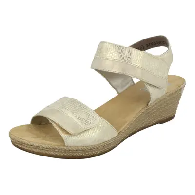 (UK 8, Gold) Ladies Rieker Wedge Heel Sandals