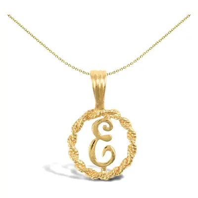 Jewelco London Solid 9ct Yellow Gold Rope Identity Initial Charm Pendant Letter E - JIN001-E