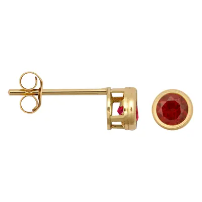 Jewelco London Ladies 9ct Yellow Gold Wine Round Garnet Donut Bezel Solitaire Stud Earrings, 3mm