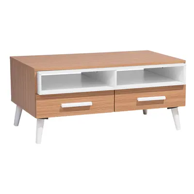 Coffee Table with Drawers Light Wood with White ALLOA