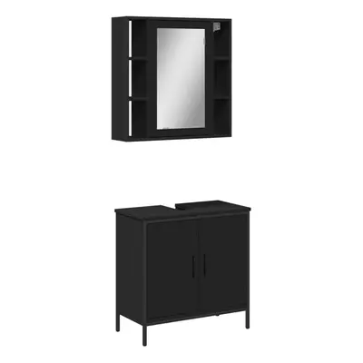 (black) vidaXL Bathroom Furniture Set Piece Mirror Cabinet Black Engineered Wood