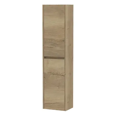 Edge Square Wall Hung Door Tall Bathroom Unit, 350mm - Woodgrain Autumn Oak - Balterley