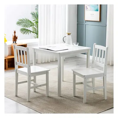 (White) Classic Solid Wooden Dining Table and Chairs 2+1