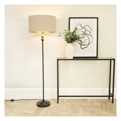 ValueLights Maggie Beige & Gold Shade Black Candlestick Floor Lamp