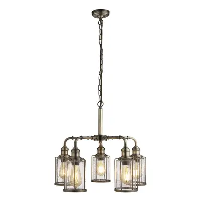 Searchlight Pipes Light Pendant Antique Brass With Seeded Glass