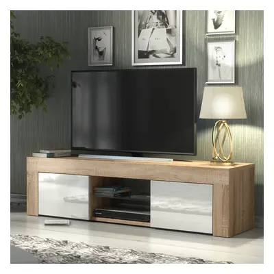 TV Unit 130cm Creative Furniture - Oak & White Gloss Doors