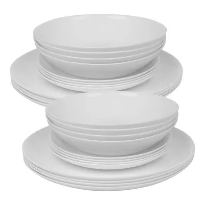 (Luna - Dinner, piece) 12/24 White Glass Dinner Set Small Plate Soup Bowl