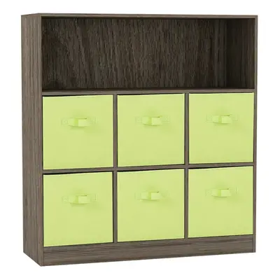 (Anthracite Oak, Green) Wooden Cubed Bookcase Units Shelves Drawers