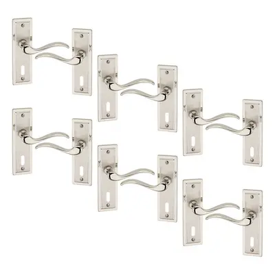 (6x Satin Nickel Bathroom) Porto Metal Lever Latch Door Handles Set