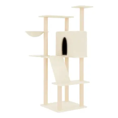 (cream) vidaXL Cat Tree with Sisal Scratching Posts Cat Scratch Tower Cat Climber