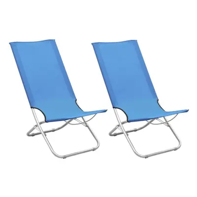 vidaXL 2x Folding Beach Chairs Blue Fabric Summer Camping Outdoor Activity