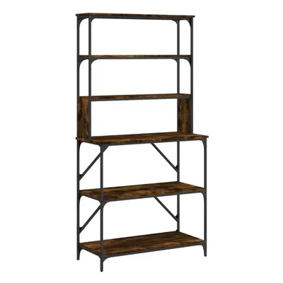 (smoked oak) vidaXL Baker's Rack Kitchen Unit Microwave Stand 6-Tier Rack Engineered Wood