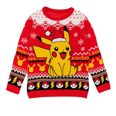 (11-12 Years, Red) Pokemon Childrens/Kids Pikachu Knitted Christmas Jumper