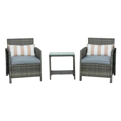 Outsunny PC Outdoor Rattan Sofa Set w/ Chairs Coffee Table Cushion Grey