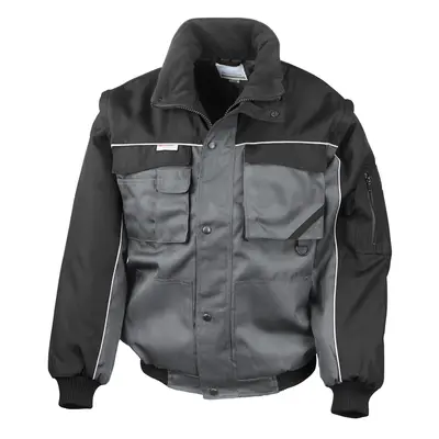 (3XL, Grey/Black) WORK-GUARD by Result Mens Heavy Duty Zip-off Sleeves Pilot Jacket